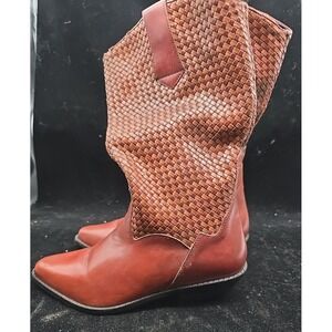 VTG LL Bean Dingo Women Size 7 Red Brown Braided Leather Western Pull On Boots